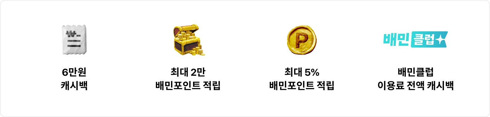 4만원캐시백,최대2만배민포인트적립,최대5%배민포인트적립,배민클럽이용료전액캐시백